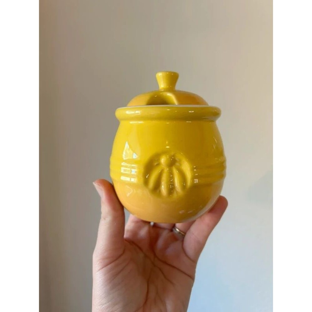 Vintage Rare Le Creuset Dijon Yellow Stoneware Honey Pot with Lid